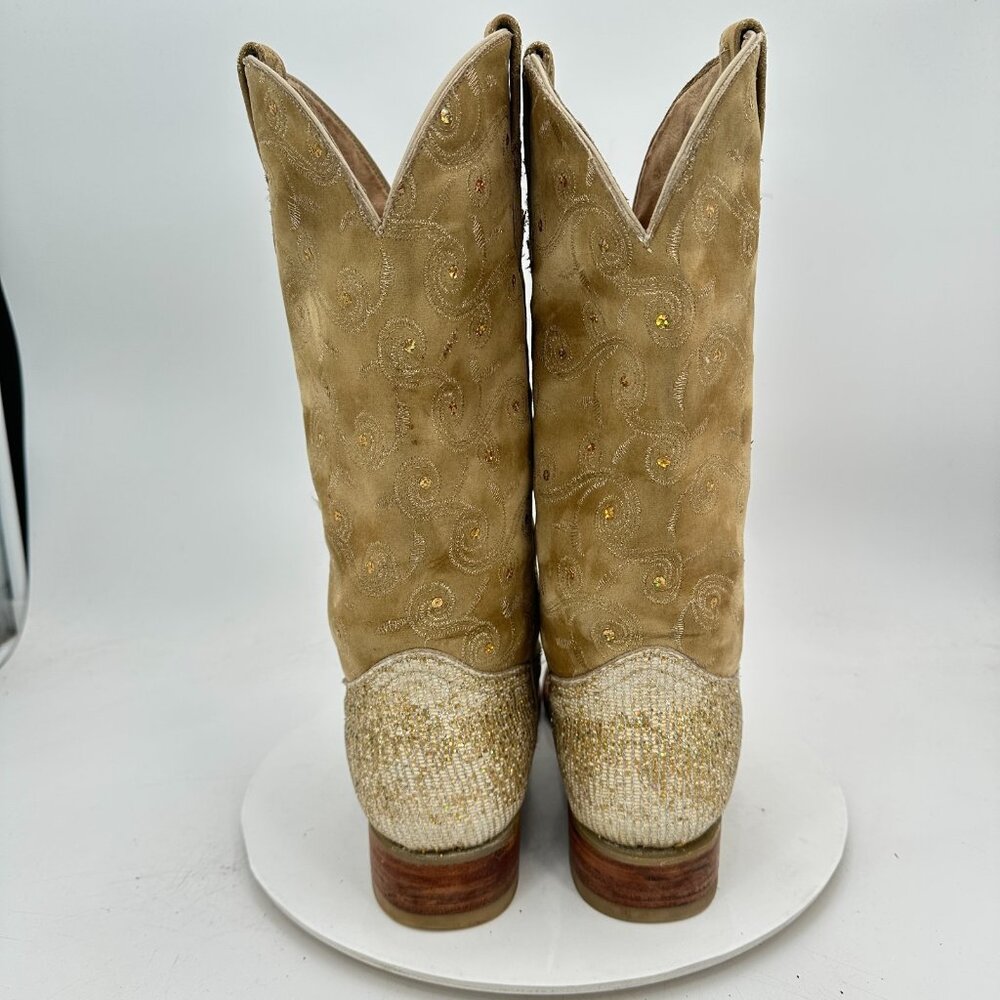 Tres Garcia Men Size 10 Carmel Brown Gold Leather Suede Pointed Toe Cowboy Boot - Picture 5 of 12